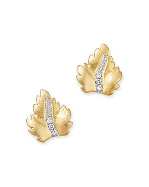 Meira T 14k Yellow Gold Diamond Leaf Stud Earrings