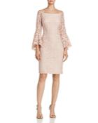 Avery G Off-the-shoulder Bell-sleeve Lace Sheath Dress