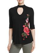 Kim & Cami Mock Neck Embroidered Top