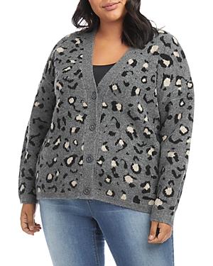 Karen Kane Plus Jacquard Animal Print Cardigan