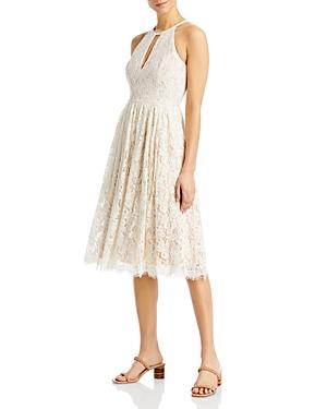 Eliza J Keyhole Halter Lace Midi Dress