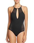Red Carter Keyhole High Neck Mio Mesh One Piece Swimsuit