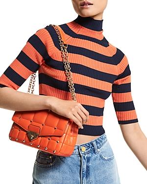 Michael Michael Kors Striped Rib Cropped Turtleneck Sweater