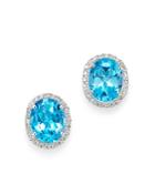 Bloomingdale's Oval Blue Topaz & Diamond Stud Earrings In 14k White Gold - 100% Exclusive