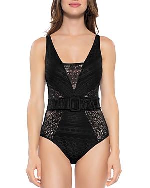 Becca By Rebecca Virtue Belted Crochet One Piece Swimsuit