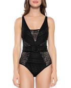 Becca By Rebecca Virtue Belted Crochet One Piece Swimsuit