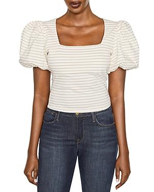 Frame Nina Striped Knit Puff-sleeve Top