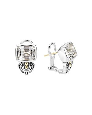 Lagos 18k Gold And Sterling Silver Caviar Color Stud Huggie Drop Earrings With White Topaz