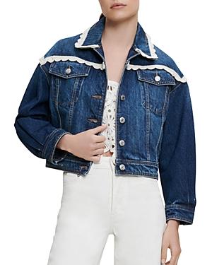 Maje Bakina Crochet Trim Denim Jacket