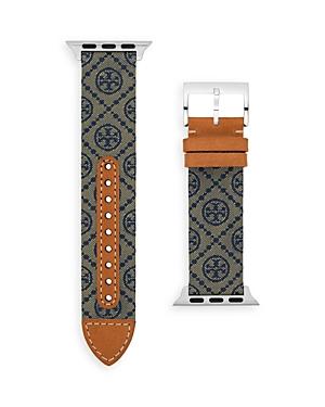 Tory Burch Apple Watch T Monogram Blue Fabric & Luggage Leather Strap, 38mm/40mm