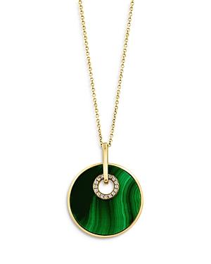 Bloomingdale's Malachite & Diamond Medallion Pendant Necklace In 14k Yellow Gold, 16-18 - 100% Exclusive