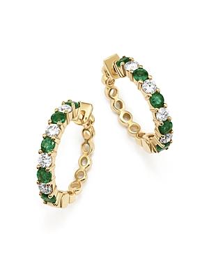 Emerald And Diamond Hoop Earrings In 14k Yellow Gold