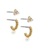 Nadri Synthetic Pearl & Cubic Zirconia Earrings, Set Of 2