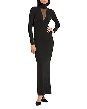 Herve Leger Metallic Turtleneck Long Sleeve Gown