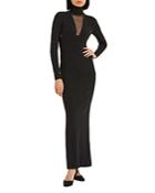 Herve Leger Metallic Turtleneck Long Sleeve Gown