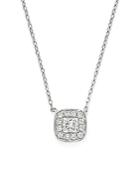 Diamond Cluster Bezel Pendant Necklace In 14k White Gold, .30 Ct. T.w.