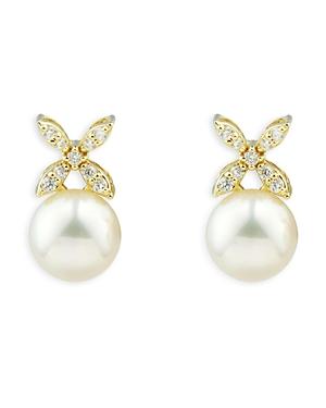 Bloomingdale's Freshwater Pearl & Diamond Stud Earrings In 14k Yellow Gold - 100% Exclusive