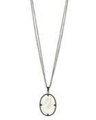 Freida Rothman Industrial Finish Double Chain Mother-of-pearl Pendant Necklace In Rhodium-plated Sterling Silver, 30