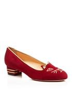 Charlotte Olympia Kitty Embroidered Low Heel Pumps