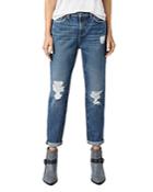 Allsaints Amy Distressed Girlfriend Jeans In Mid Blue