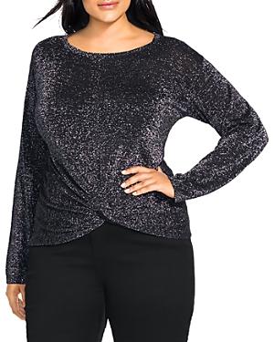City Chic Plus Metallic Twist-front Sweater