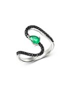 Bloomingdale's Black Diamond & Emerald Teardrop Swerve Cocktail Ring In 14k White Gold - 100% Exclusive