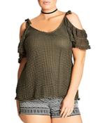 City Chic Cold Shoulder Crochet Top