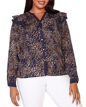 Belldini Plus Metallic Textured Buttoned Top