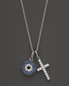 Diamond And Sapphire Evil Eye & Cross Pendant In 14k White Gold, 18 - 100% Exclusive