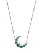 Colette Jewelry 18k White Gold Galaxia Emerald & Diamond Moon Pendant Necklace, 16