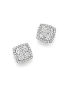 Diamond Cluster Square Stud Earrings In 14k White Gold, 1.0 Ct. T.w.