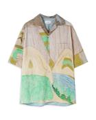 Lemaire Yoakum Printed Silk Blend Short Sleeve Shirt
