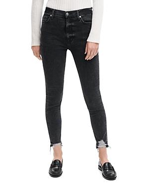 7 For All Mankind High Waist Chewed Hem Skinny Ankle Jeans In Kings