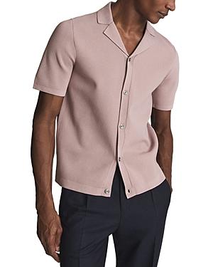 Reiss Chico Stretch Knit Cuban Collar Regular Fit Button Down Shirt
