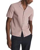 Reiss Chico Stretch Knit Cuban Collar Regular Fit Button Down Shirt