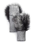 Jocelyn Fox Fur-trim Metallic Fingerless Gloves