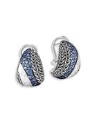John Hardy Sterling Silver Classic Blue Sapphire Chain Curved Hoop Earrings