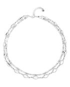 Uno De 50 White Magic Crystal & Bead Double Row Choker Necklace, 14-15