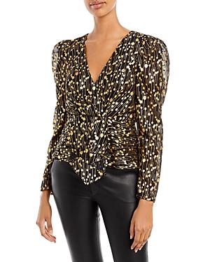 Aqua Printed Puff Sleeve Peplum Top - 100% Exclusive