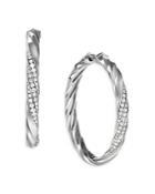 David Yurman Sterling Silver Cable Edge Hoop Earrings With Diamonds