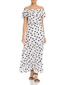 Three Dots Dot-print Off-the-shoulder Maxi Dress