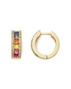 Multi Sapphire And Diamond Hoop Earrings In 14k Yellow Gold - 100% Exclusive