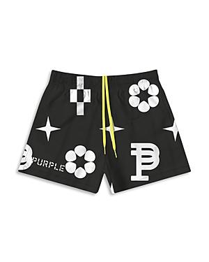 Purple Brand Jumbo Monogram Print Regular Fit Swim Trunks