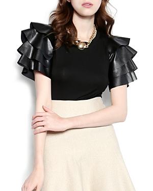 Gracia Faux Leather Tiered Short Sleeve Top (50% Off) - Comparable Value $60