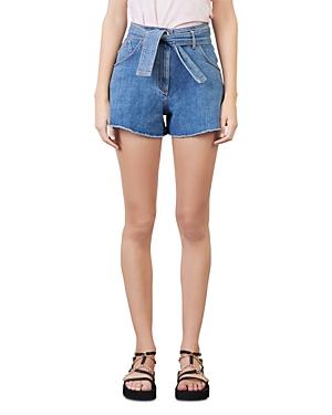 Maje Idenim High Rise Denim Shorts With Belt In Blue