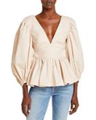 Staud Luna Puff Sleeve Tie Back Top