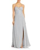 Aqua Metallic Pleated Gown - 100% Exclusive