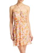 Aqua Retro Floral Print Halter Dress - 100% Exclusive