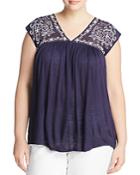 Lucky Brand Plus Embroidered Yoke Top