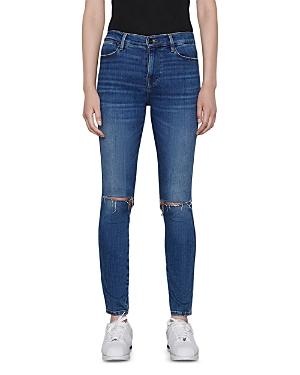 Frame Le High Skinny Triple Needle Jeans In Wine Ridge Rips